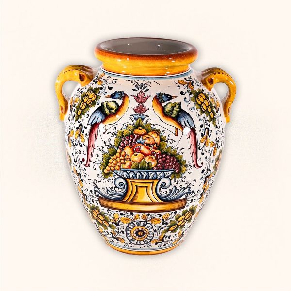 430-AUC106B-53 VASE WITH HANDLES, CM.53H, DESIGN: BIRDS